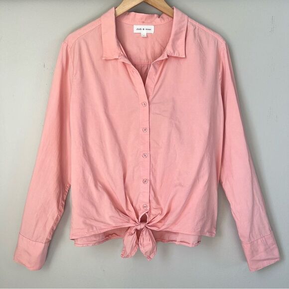Anthropologie Tops - Anthropologie Cloth & Stone Pink Button-Up Long Sleeve Tie Shirt Blouse SZ L